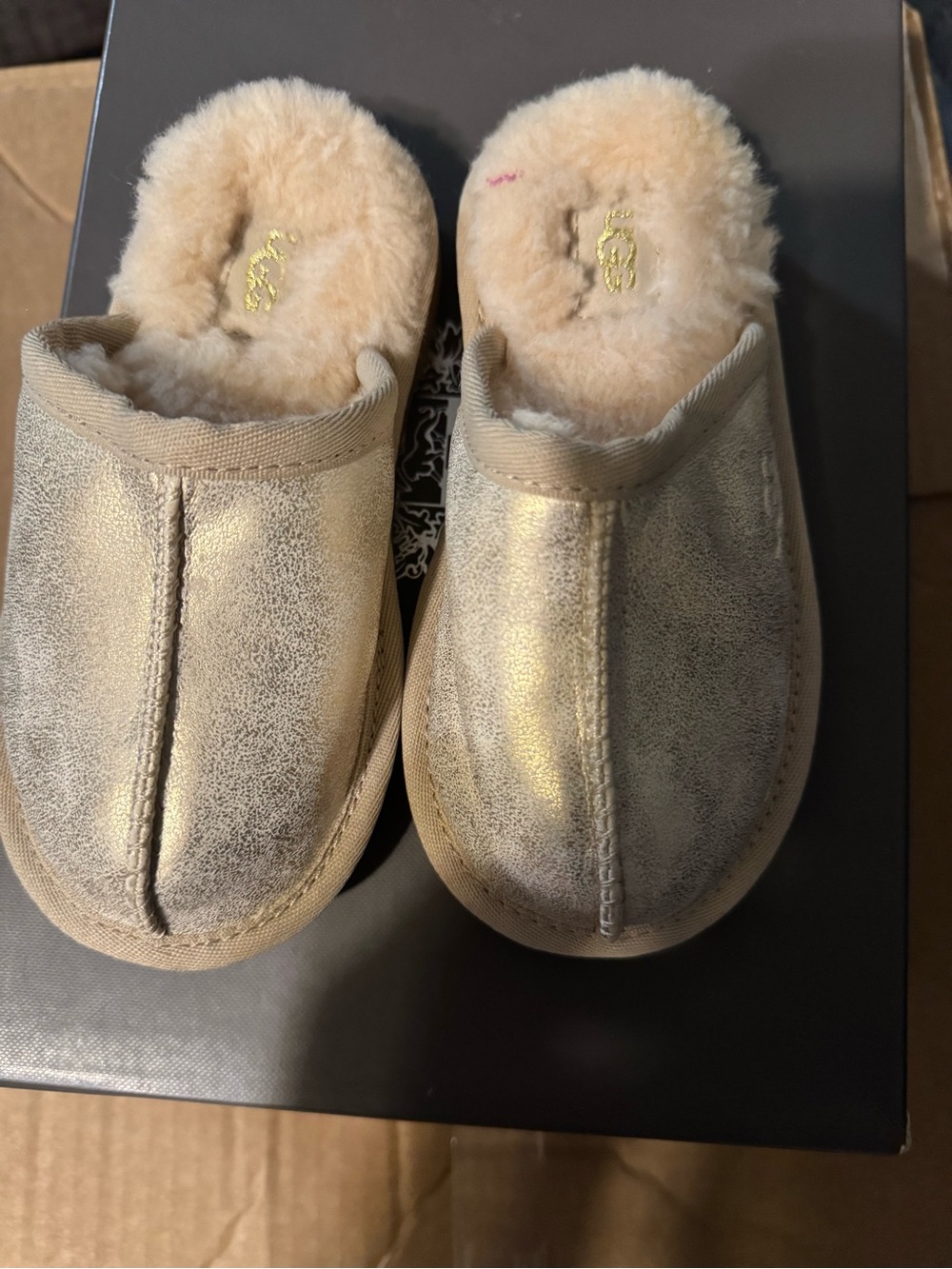 UGG Kids Metallic Gold Shearling-Lined Clog Slippers